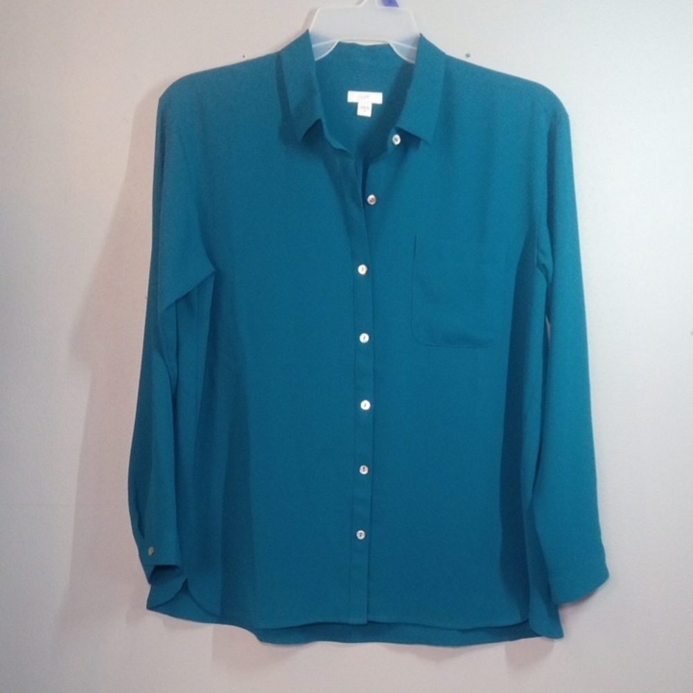 J. Jill Women's Teal Button Down Blouse Size Medium
